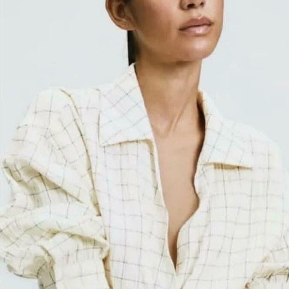 Zara Plaid Cropped Wrap Collar Top Size Large - Picture 4 of 14